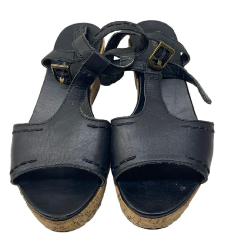 HUSH Puppies Sandals Black Adjustable Wedge Women's Size 6.5